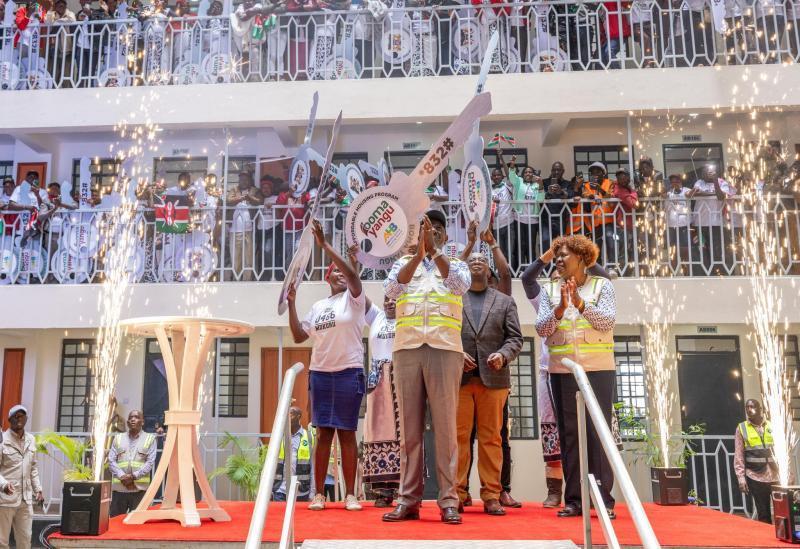 File image of President William Ruto during the handing over of Mukuru affordable houses.